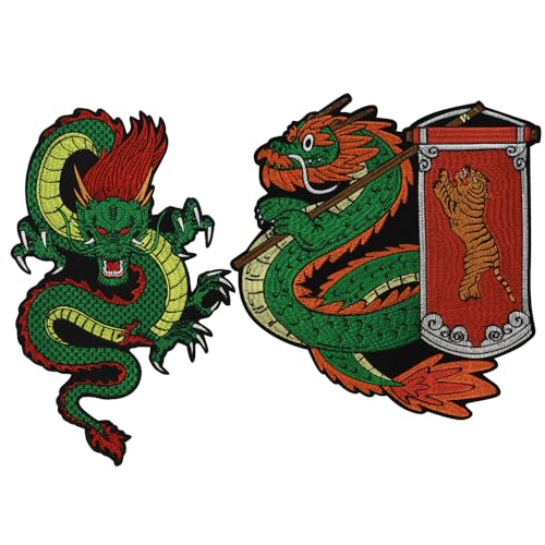 Dragon Tiger bestickte Applikation zum Aufbügeln geeignet für DIY Jeans, Jacken, Kleidung, Taschen (C Mix 2 Stück) von EMDOMO