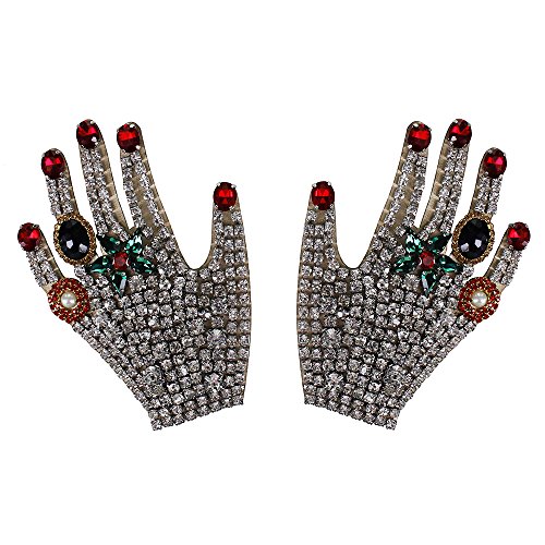 EMDOMO 1 Paar Perlen Strass Applikation Hände Diamant Kristall Motive Abzeichen Patches für Schuhe Taschen dekoriertes Nähzubehör von EMDOMO