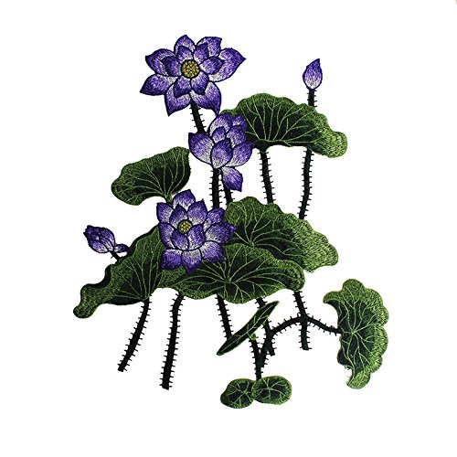 EMDOMO 1 Stück Lotus Spitze Stickerei Applique Patches Spitze Stoff Patches Motiv Venise Verzierung zum Nähen (lila) von EMDOMO