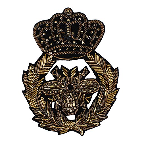 EMDOMO 1 Stück indische Seide Gold Krone Biene Hahn Gold Katze Pferd Schulter Abzeichen Motive Stickerei Patches T-Shirt Kleidung dekoriert Nähzubehör (G) von EMDOMO