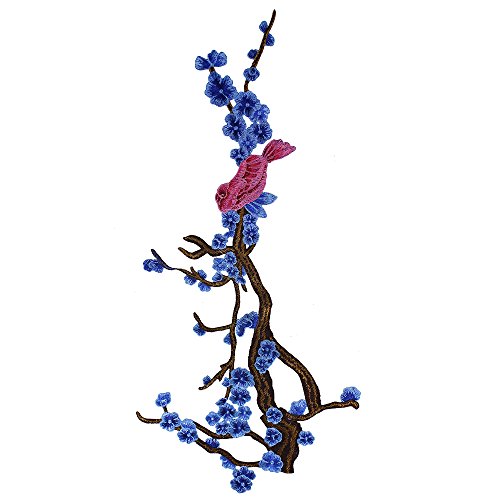 EMDOMO 1Piece Plum Blossom-Aufnäher mit Stoff Flicken-Collagen-Motiv für Kleidung, verziert mit Handarbeit dunkelblau von EMDOMO