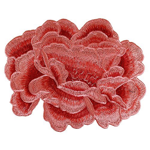 EMDOMO 3 Stück Pfingstrosen-Stickerei Stoff Patches Spitze Motiv Applikation Scrapbooking für Hüte Kleidung dekoriert Nähzubehör (Orange) von EMDOMO