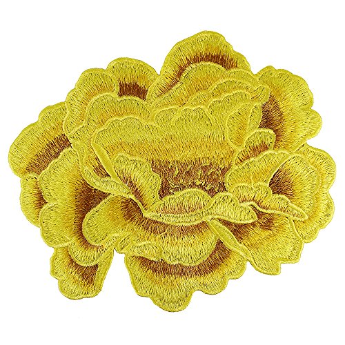 EMDOMO 3 Stück Pfingstrosen-Stickerei Stoff Patches Spitze Motiv Applikation Scrapbooking für Hüte Kleidung dekoriert Nähzubehör (gelb) von EMDOMO