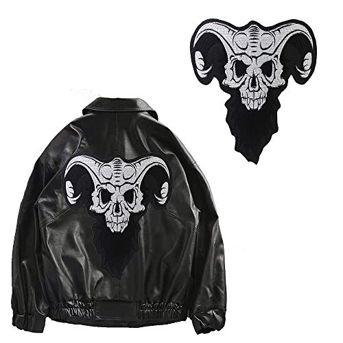 EMDOMO Aufnäher mit Schafshörnchen-Totenkopf-Design, für Motorrad, Fahrrad, zum Aufbügeln auf Jacke, Jeans, Abzeichen, Stickerei, Applikation, Srickers, 1 Stück EMDOMO Aufnäher mit Schafshörnchen-Totenkopf-Design, für Motorrad, Fahrrad, zum Aufbügeln auf Jacke, Jeans, Abzeichen, Stickerei, Applikation, Srickers, 1 Stück von EMDOMO