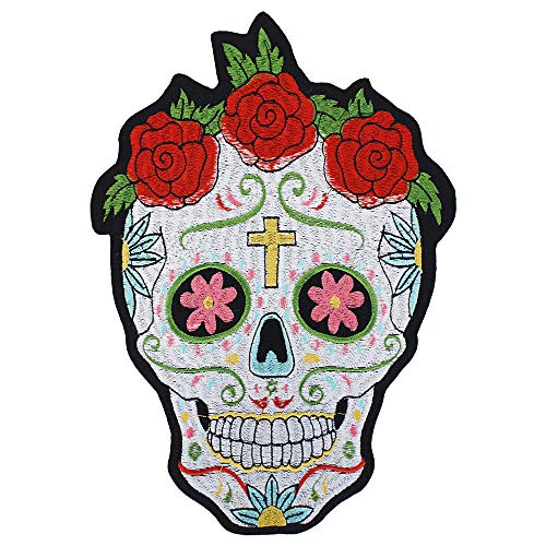EMDOMO Aufnäher zum Aufbügeln, Motiv: Totenkopf, Kreuz, Rose, für Jacken, Kleidung, Aufkleber, DIY, Bekleidung, Zubehör, 2 Stück von EMDOMO