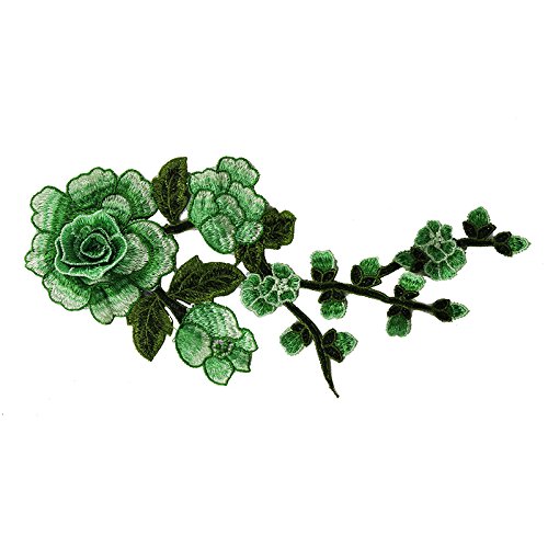 EMDOMO Blumen-Aufnäher, 3D-Stickerei, Applikation, Spitzenstoff, florales Motiv, zum Selbermachen, Kleidung, Nähzubehör, Basteln, 2 Stück (grün) von EMDOMO