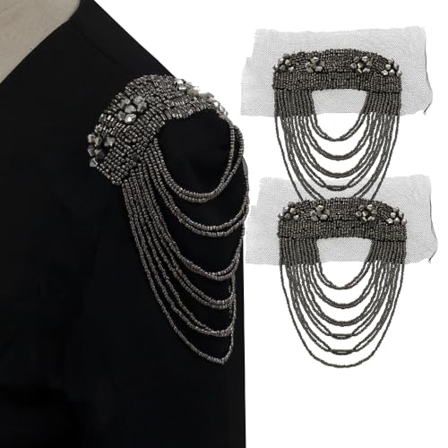 EMDOMO Epaulet Kpop Perlen Fransen Quaste Bühne Performance Anzug Jacke Schulter Abzeichen Epauletten Handwerk Spikes Brosche 2 Stück von EMDOMO