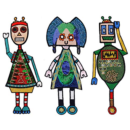 EMDOMO Fashion Cartoon Roboter Mädchen Jungen Kleidung Abzeichen Patches Perlen Pailletten Bestickt Applikation Nähen Kleidung 1 Set / 3 Stück von EMDOMO
