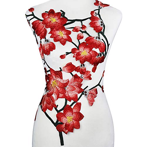 Große Magnolien-Applikation, bestickt, Motiv-Patches, Verzierung, zum Aufnähen, für Damenkleid, dekoriert, 1 Set von EMDOMO