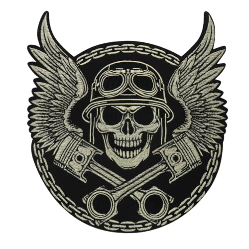 Große Stickerei Totenkopf Flügel Patches für Jacke Rücken Motorrad Biker Applikation Bügelbild 1 Stück Große Stickerei Totenkopf Flügel Patches für Jacke Rücken Motorrad Biker Applikation Bügelbild 1 Stück von EMDOMO