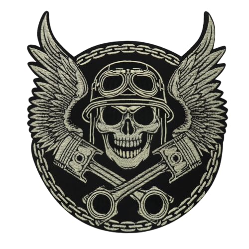 EMDOMO Große Stickerei, Totenkopf-Flügel, für Jacke, Rücken, Motorrad, Biker, Applikation, zum Aufbügeln, 1 Stück von EMDOMO