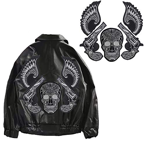 EMDOMO Große Totenkopf-Aufnäher, Flügel-Stickerei, Aufkleber für Punk-Jacke, zum Aufbügeln, 1 Set EMDOMO Große Totenkopf-Aufnäher, Flügel-Stickerei, Aufkleber für Punk-Jacke, zum Aufbügeln, 1 Set von EMDOMO