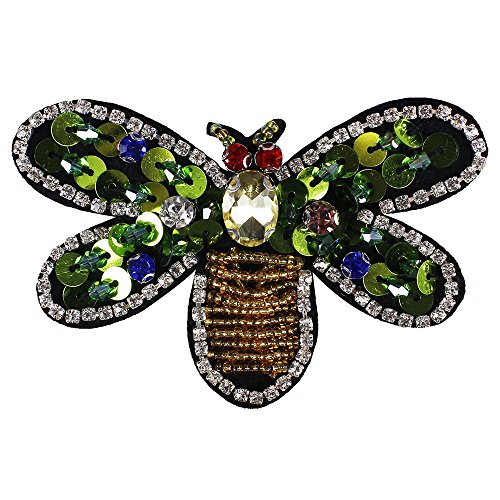 EMDOMO Grüne Pailletten-Bienenaufnäher, Strass-Applikation für Kleidung, Taschen, dekoriert, DIY, Nähen, 5 Stück von EMDOMO