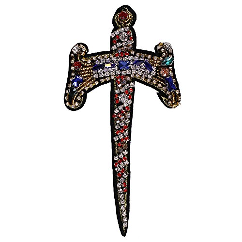 EMDOMO Handgemachte Perlen Kreuz Strass Kristall Schwert Design Aufnäher Applikation Kleidung dekoriert Nähzubehör 2 Stück von EMDOMO