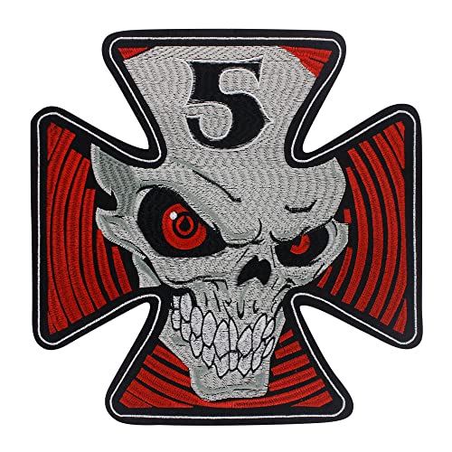 EMDOMO Kreuz-Flicken mit coolem Totenkopf-Motiv, Stickerei-Applikation, zum Aufbügeln, dekorative Abzeichen für Motorradclub-Jacken EMDOMO Kreuz-Flicken mit coolem Totenkopf-Motiv, Stickerei-Applikation, zum Aufbügeln, dekorative Abzeichen für Motorradclub-Jacken von EMDOMO