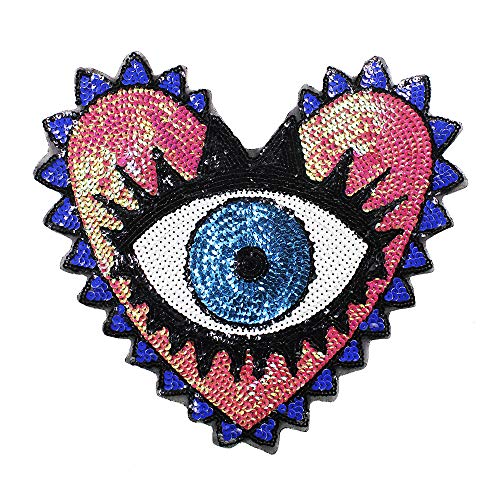 Pailletten Herz Auge Design Patches Nähen auf Jacke Rücken Abzeichen Pailletten Motive Nähen Applikation Zubehör 1 Stück von EMDOMO