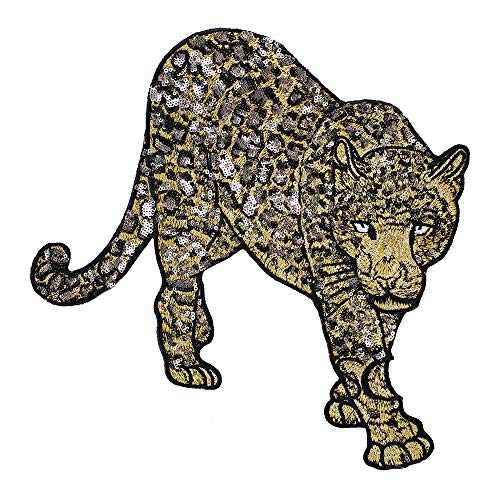 EMDOMO Pailletten-Aufnäher mit Leopardenmuster, bestickt, zum Aufnähen auf Jacke, Rückseite, 1 Stück EMDOMO Pailletten-Aufnäher mit Leopardenmuster, bestickt, zum Aufnähen auf Jacke, Rückseite, 1 Stück von EMDOMO