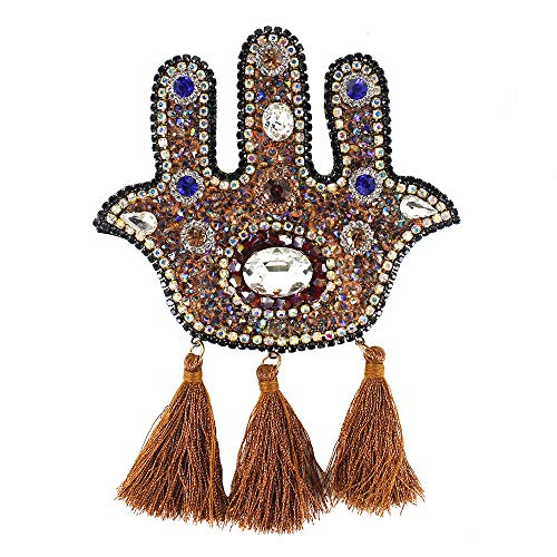EMDOMO Perlen Kristall Fatima Hand Strass Patches Fransen Abzeichen Aufnäher Applikation Kleidung Broschen Dekoration 2 Stück von EMDOMO