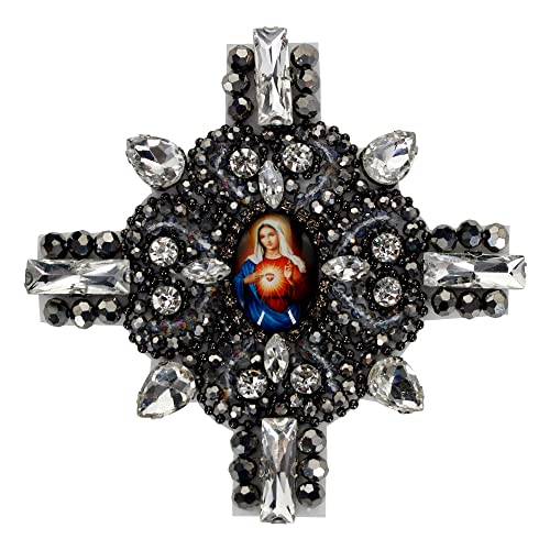 EMDOMO Stickerei, handgefertigt, Jungfrau Maria, Strass, Perlen, Kreuz, Herz, Quaste, Kleidung, Tasche, Dekoration, DIY-Flicken, Perlenapplikation, 2 Stück (G) von EMDOMO