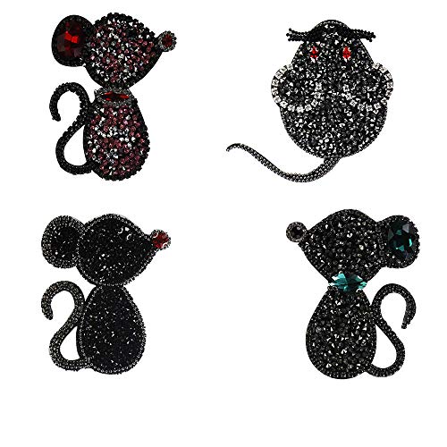 EMDOMO Tier-Maus-Patches mit Perlen, Strasssteinen, verziert, zarte Applikation, 4 Stück von EMDOMO