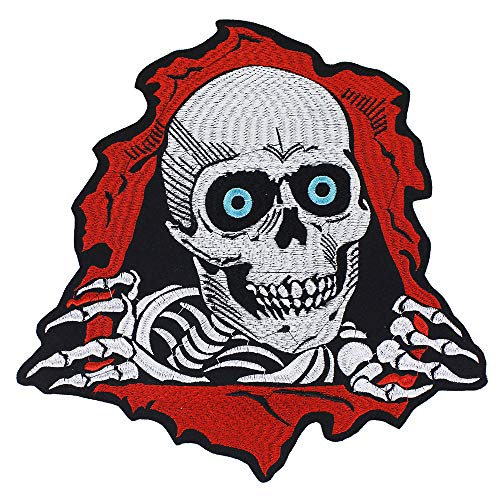 EMDOMO Totenkopf-Stickerei-Aufnäher zum Aufbügeln, für Motorradfahrer, Punk-Aufnäher für Jacke, Rücken-Abzeichen, Applikation, Nähen, Basteln, 1 Stück von EMDOMO