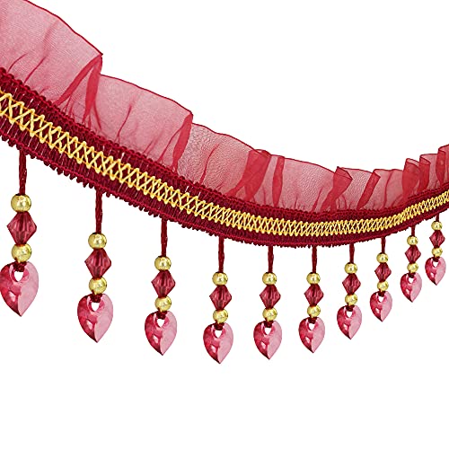 EMDOMO mit Perlen, Fransen, , für Vorhänge, Nähen, , Lampenschirme, Polstermöbel, , 10 m (rot) von EMDOMO