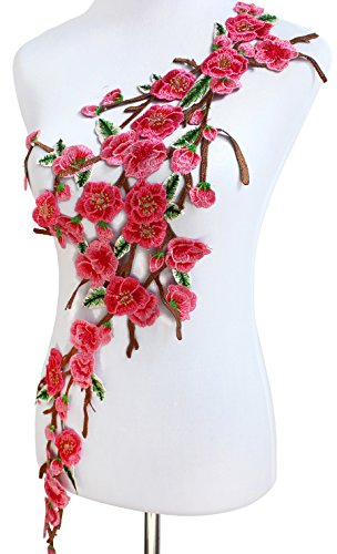 Emdomo Pflaumenblüten-Stickerei, Spitzenflicken mit Spitzenband, zum Aufnähen von Stickern für Bastelarbeiten, 1 Stück rose von EMDOMO