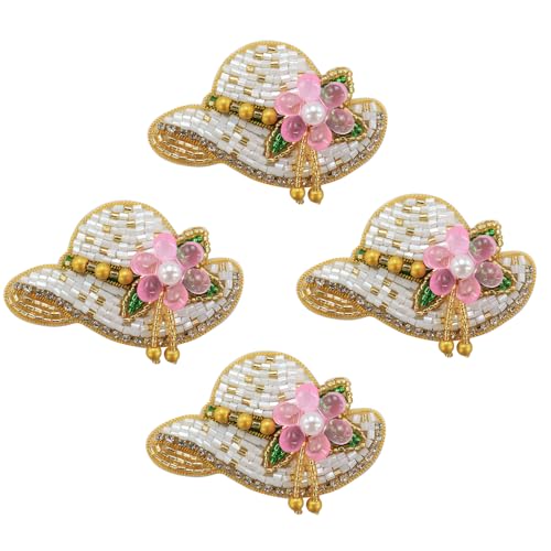 Exquisite Perlen-Strassapplikation, Blumenhut, Applikation, Handwerk, zum Aufnähen auf Kleidung, Tasche, Dekoration, 4 Stück von EMDOMO