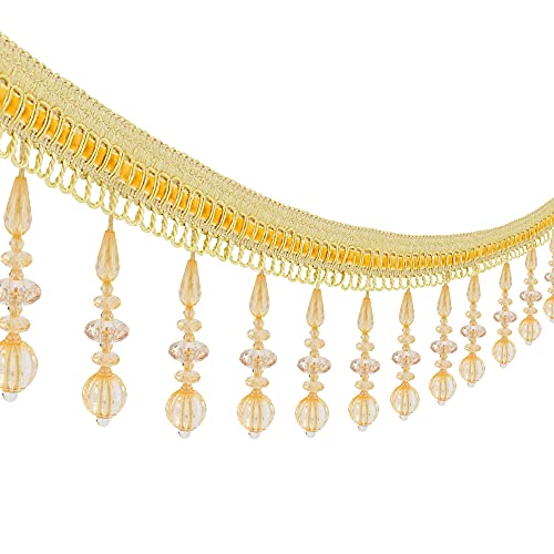 Fransenborte für Vorhänge, Quasten, zum Aufhängen, Kürbis-Perlen, Spitzenbesatz (Gold), ca. 6 m von EMDOMO