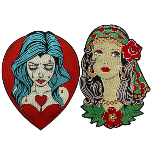 Gestickte Aufnäher mit Rosen-Motiv, zum Aufbügeln, für Damen, Emblem, Reparatur, Jeans, Jacke, Tasche, Zubehör (C Mix 2 Stück) von EMDOMO