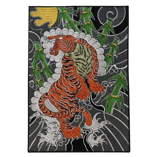 Großer Aufnäher, Motiv: brüllender Tiger, bestickt, für Jacken, Jeans, Kleidung, Rucksack, Taschen, zum Aufbügeln Großer Aufnäher, Motiv: brüllender Tiger, bestickt, für Jacken, Jeans, Kleidung, Rucksack, Taschen, zum Aufbügeln von EMDOMO