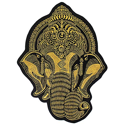 Große Ganesha Elefantenkopf-Stickerei, zum Aufbügeln auf Jacke, Biker, Scrapbooking, 1 Stück gold von EMDOMO