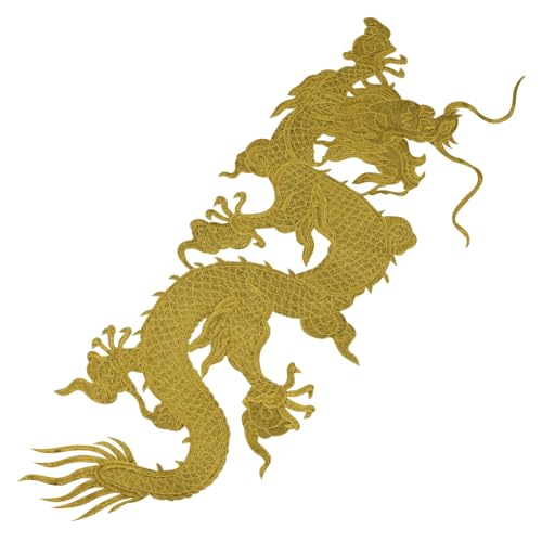 Großer chinesischer Drache Stickerei Patches Aufnäher Applikationen DIY Kleidung Tanzkostüm Bühnenkleid Jeans Tasche Mantel (Gold) von EMDOMO