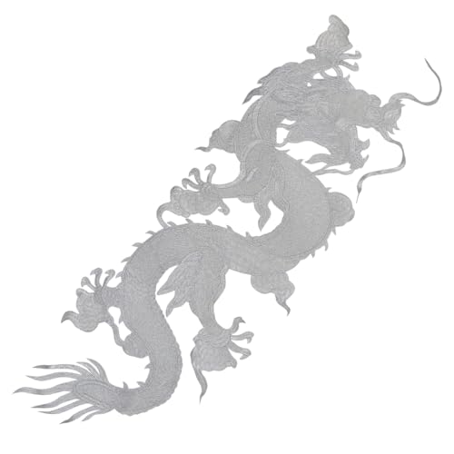 Großer chinesischer Drache Stickerei Patches Aufnäher Applikationen DIY Kleidung Tanzkostüm Bühnenkleid Jeans Tasche Mantel (Silber) von EMDOMO