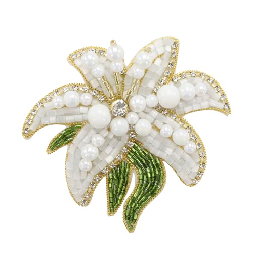 Handgefertigte exquisite Blumenapplikation mit Perlen, Strasssteine, Blumenaufnäher für Kleider, Kleidungsstücke, Dekoration, Nähzubehör (K 2 Stück) von EMDOMO
