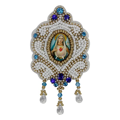 EMDOMO Lady of Guadalup Applikation mexikanische Gabel Kreuz Patches Jesus Patches Flaming Milagro Herz Applique Nähen auf (E) - 1 Stück - Herz - Herzapplikation-Aufnäher - Patch - Applike-Patch - 4 von EMDOMO