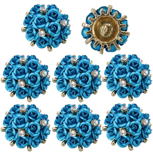 Kristallknöpfe, Blume, Rose, Metallknöpfe, verziert, Scrapbooking, Aufnähen, Strasssteine, Knöpfe für Kleidung, Mantel, 19 mm, 5 Stück (blau) von EMDOMO