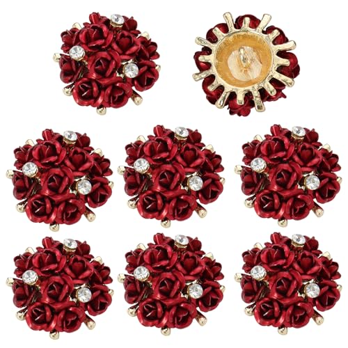 Kristallknöpfe, Blume, Rose, Metallknöpfe, verziert, Scrapbooking, Aufnähen, Strasssteine, Knöpfe für Kleidung, Mantel, 19 mm, 5 Stück (rot) von EMDOMO