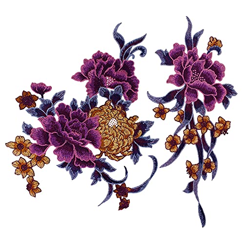 Lilafarbene Stickerei-Applikation mit floralem Motiv, zum Aufnähen, dekorativ, 1 Set von EMDOMO