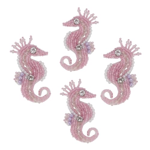 Perlen-Aufnäher mit Perlen, Seepferdchen, Seepferdchen, Fische, Unterwasser, Ozean, Meeresleben, zum Aufnähen, für Kleidung, Rucksäcke, T-Shirts, Schals, Hüte, Taschen, 4 Stück (A) von EMDOMO