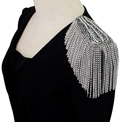 Perlen-Kristall-Schulter-Patches, Motive, Fransenquaste, Epauletten, Schulterbroschen, 2 Stück (T2566 Silber) von EMDOMO