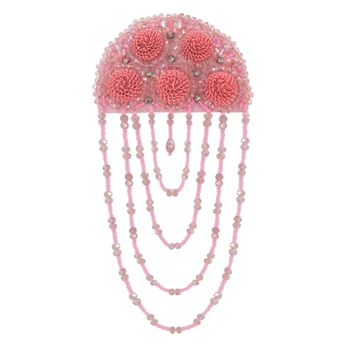 Perlen-Strass-Epauletten, Schulter-Quaste, Fransenaufnäher, Anzug, Abzeichen für Bühnenkleidung, 2 Stück (B Pink, 2 Stück) von EMDOMO
