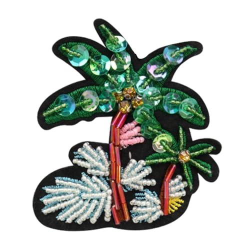 Perlen Strasssteine Kokosnussbaum Bohemia Strand Patches Pailletten für Kleidung Rucksäcke T-Shirt Jeans Hut Tasche Nähzubehör (B 2 Stück) von EMDOMO