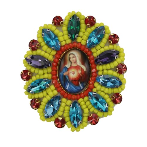 Perlenapplikation, Blumenherz, Maria, Strass, Jesus, Kleidung, Tasche, Dekoration, Jungfrau Maria, Paches, Virgen De Guadalupe, Aufnäher "Our Lady of Guadalupe" für Taufkleidung, 2 Stück (C) von EMDOMO