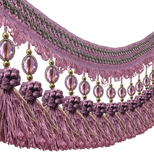 Pompom-Vorhang, Fransenbordüre, Perlen, Kugelquaste, Nähband, Polsterstoff, Violett, 2,9 m Pompom-Vorhang, Fransenbordüre, Perlen, Kugelquaste, Nähband, Polsterstoff, Violett, 2,9 m von EMDOMO