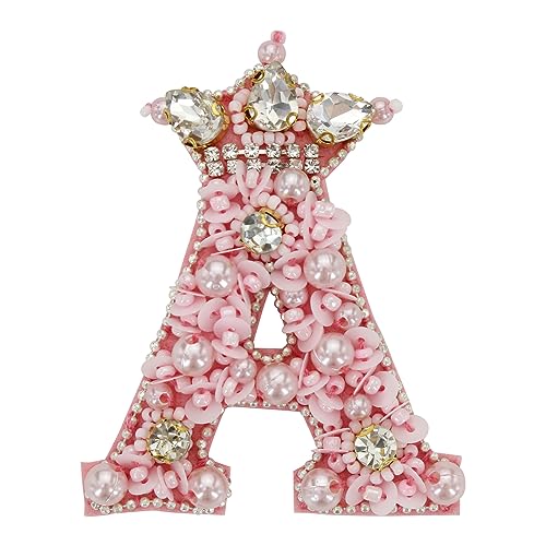 Rosa Krone Buchstaben Patches Perlen Pailletten Alphabet Patches Strass Buchstaben Applikation Aufnähen Abzeichen 1 Stück (A) von EMDOMO