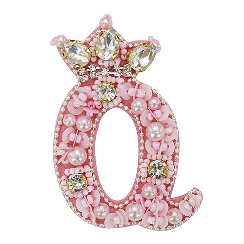Rosa Krone Buchstaben Patches Perlen Pailletten Alphabet Patches Strass Buchstaben Applique Nähen auf Abzeichen 1 Stück (Q) von EMDOMO