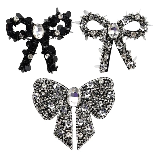 Schleifen-Applikation, Perlen, Strass, Fliege, Flicken für Schuhe, Brautschmuck, Hochzeitskleid, Dekoration, 2 Stück (D-Mix, 3 Stück) von EMDOMO