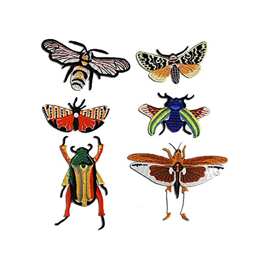 Stickerei, Käfer, Schmetterling, Insekten, Applikation, Stoff, Patches, Badge, DIY, Basteln für Jeans Kleidung, Dekorations-Nähen, TH887, 1 Set/6 Stück a von EMDOMO