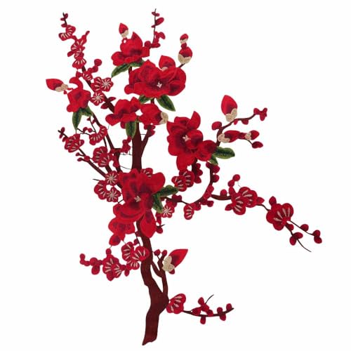 Stickerei Blumen Reben Applikationen DIY Trim für Jeans Kleidungsstück Kleid Nähen auf Blüte Pflaume Floral Patches Zubehör (rot) von EMDOMO